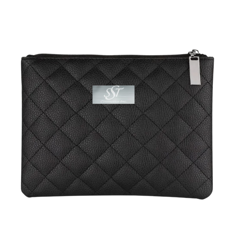 Black Vegan Leather Quilted Makeup Bag